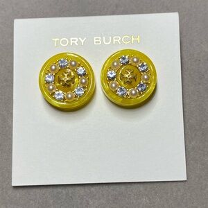 Tory Burch Yellow and Pearl Crystal Earrings
